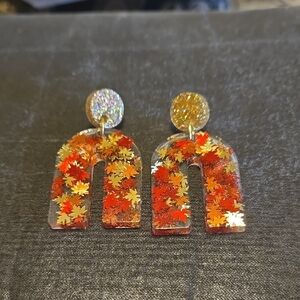 Glittering Red and Gold Leaf Earrings